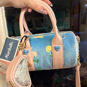 Blue juicy cherry barrel bag